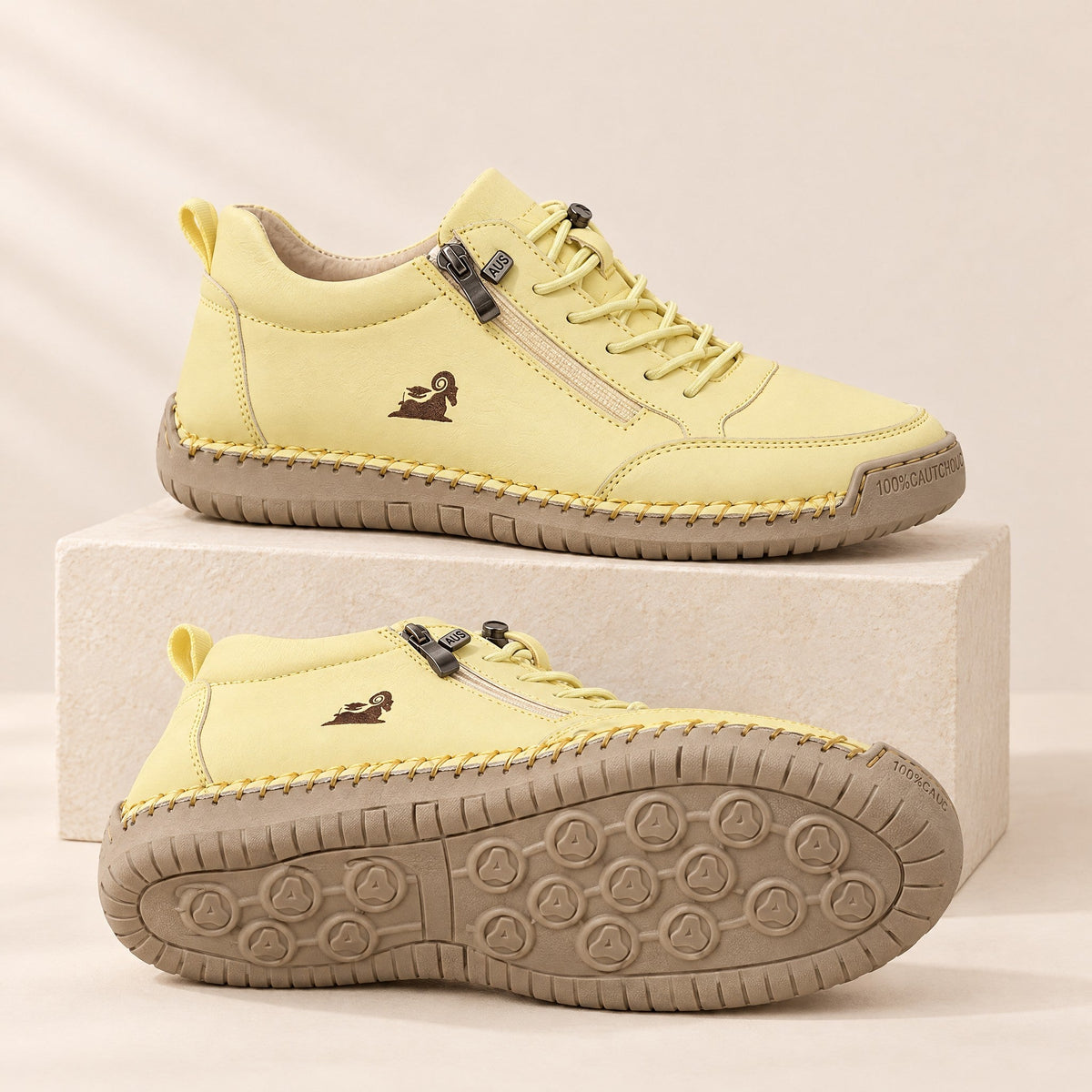 ELLA Sneaker in Gelb – Seitenansicht mit Reißverschluss und Sohle
