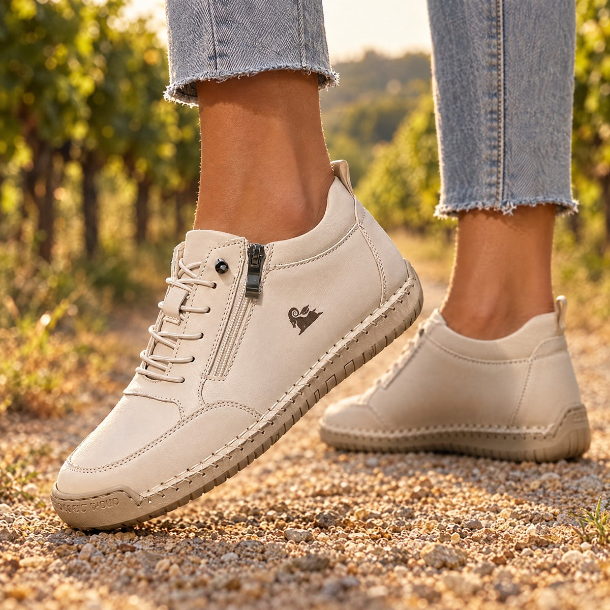 ELLA Sneaker in Sand beige – am Fuß getragen