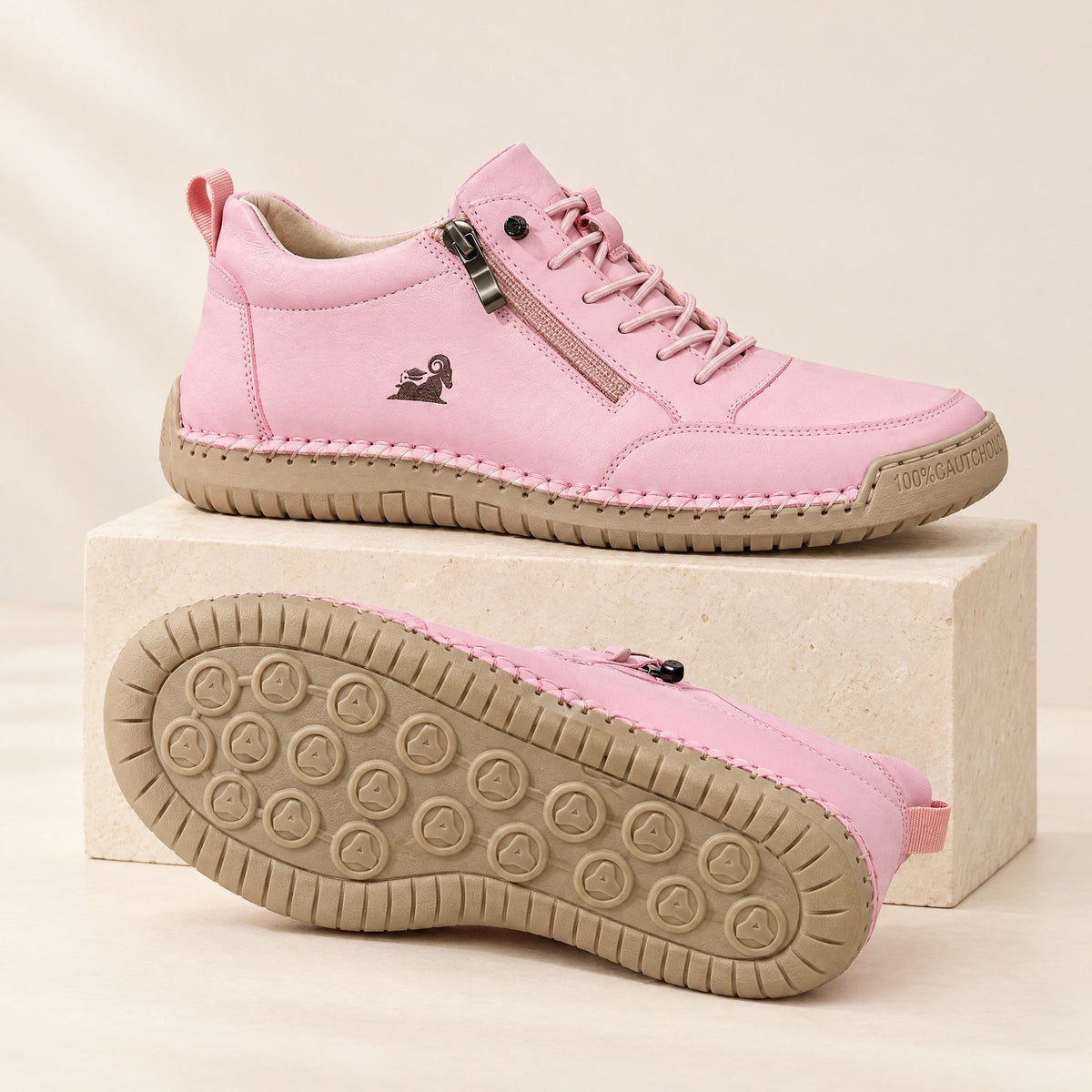 ELLA Sneaker in Rosa – Seitenansicht mit Reißverschluss und Sohle