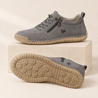 ELLA Sneaker in Dunkelgrau – Seitenansicht mit Reißverschluss und Sohle